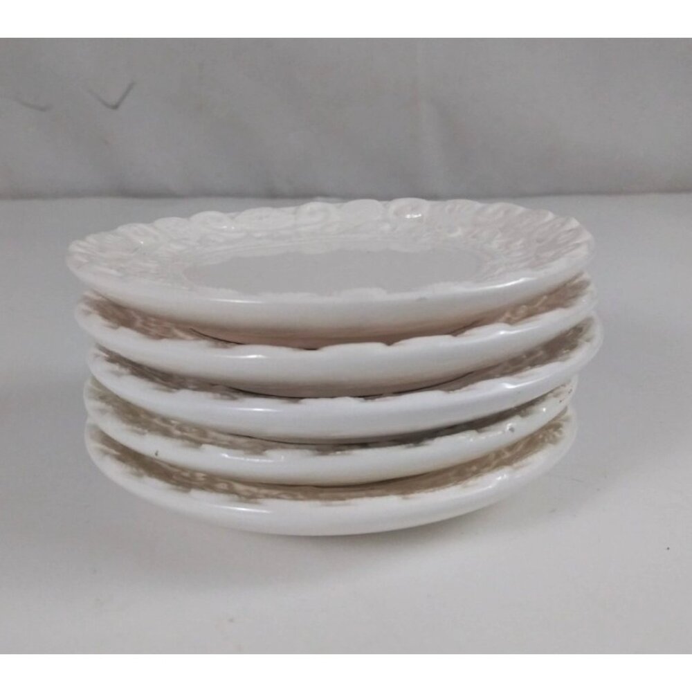 Vintage Applause Set Of 5 White Decorative 4" Saucers #39185
